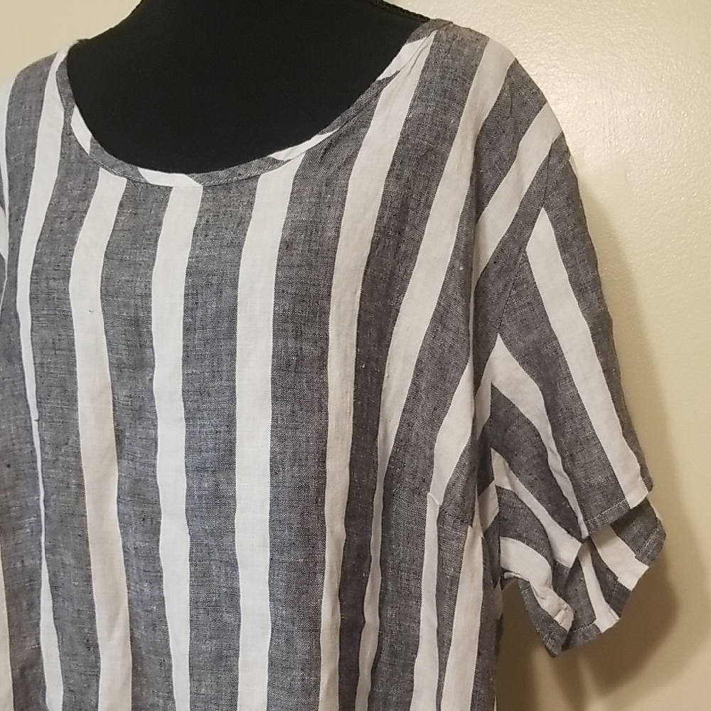 Flax Playful 100% Linen Plus Nautical Stripe Boxy Oversized Lagenlook Tunic Top - Picture 2 of 11
